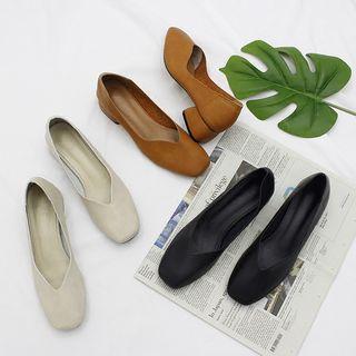 Chunky Heel Square-toe Plain Shoes