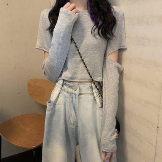 Cropped Cutout Long-sleeve T-shirt