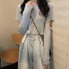 Cropped Cutout Long-sleeve T-shirt
