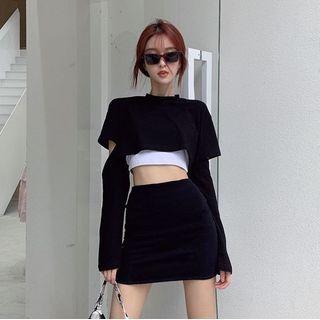 Long-sleeve T-shirt / Tank Top / Mini Fitted Skirt / Set
