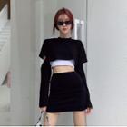 Long-sleeve T-shirt / Tank Top / Mini Fitted Skirt / Set
