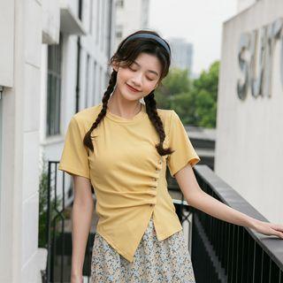 Short-sleeve Ribbed Shirred T-shirt