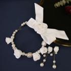 Set: Wedding Flower Headpiece + Earring Set - White - One Size