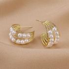 Faux Pearl Mini Open Hoop Earring 1 Pair - Qr-244 - Gold - One Size