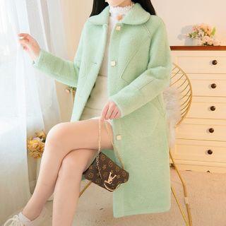 Long-sleeve Plain Faux Furry Long Coat