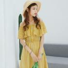Striped Off-shoulder A-line Midi Dress