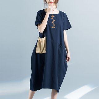 Linen Short-sleeve Midi Dress