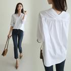 Mandarin-collar Plain Shirt White - One Size