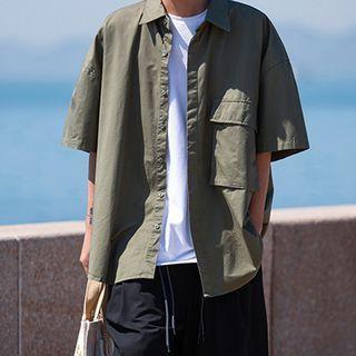 Plain Short Sleeve Cargo Shirt With Front Pocket