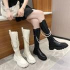Lace-up Chain Platform Block Heel Tall Boots