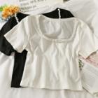 Beaded-neckline Slim-fit Crop T-shirt
