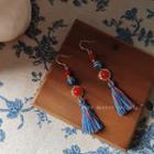 Ceramic Bead Tassel Dangle Earring 1 Pair - C-513 - Red & Blue - One Size