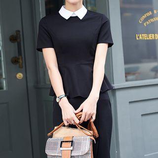 Set: Collared Short-sleeve Top + Skirt