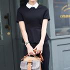 Set: Collared Short-sleeve Top + Skirt