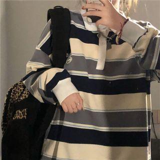 Striped Logo Polo-neck Sweatshirt
