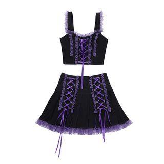 Set: Sleeveless Lace Up Top + A-line Skirt