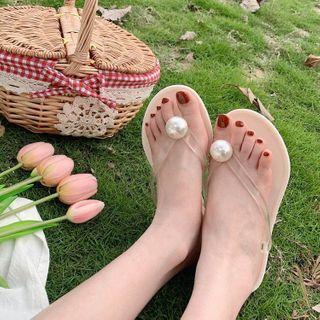 Faux Pearl Transparent Flip-flops