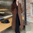 Corduroy Double-breasted Long Jacket Coffee - One Size