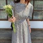 Heart Print Cutout Midi A-line Dress