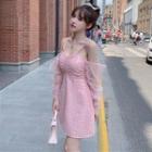 Spaghetti Strap Plaid A-line Sheath Dress With Oversleeves