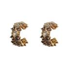 Rhinestone C Shape Earring 1 Pair - Silver Stud - Gold - One Size