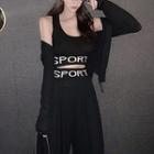 Plain Long-sleeve Hooded Jacket / Lettering Printed Tank Top / High-waist Pants