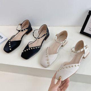 Low Heel Faux Pearl Sandals