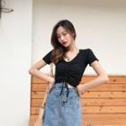 Drawstring Detail Short Sleeve Cropped T-shirt