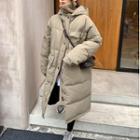 Hooded Stand-collar Maxi Jacket Khaki - One Size