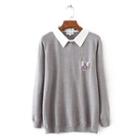 Mock Two-piece Cat Embroidered Sweater