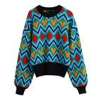 Lantern-sleeve Patterned Sweater