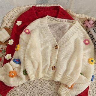 Flower-accent Cropped Cardigan