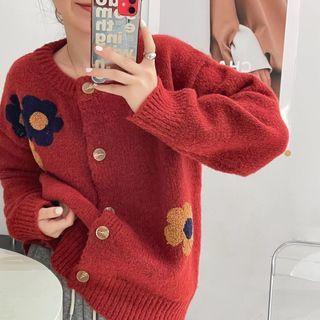 Flower Round-neck Single-breasted Cardigan