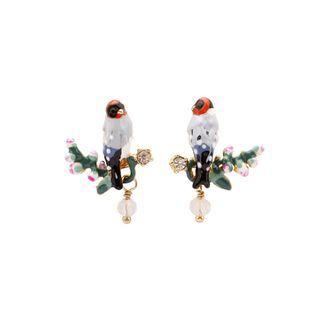 Fashion And Elegant Plated Gold Enamel Bird Stud Earrings With Cubic Zirconia Golden - One Size