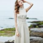 Mock Neck Sleeveless A-line Maxi Dress