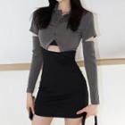 Long-sleeve Cutout Mini Bodycon Polo Dress