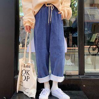 Corduroy Drawstring Straight-cut Pants
