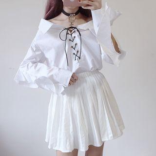 Lace Up Long-sleeve Shirtdress