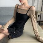 Spaghetti Strap Mini Dress / Long-sleeve Top