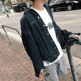 Ripped Mock Two-piece Hooded Denim Jacket