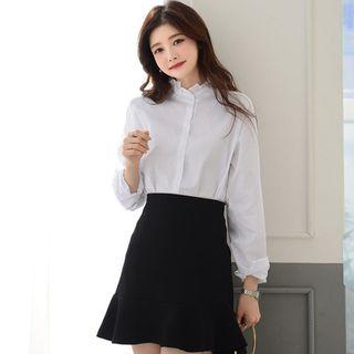 Frilled Mandarin-collar Shirt