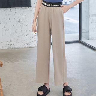 Lettering Waistband Knit Wide-leg Pants
