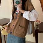 Button-up Sweater Vest Coffee - One Size