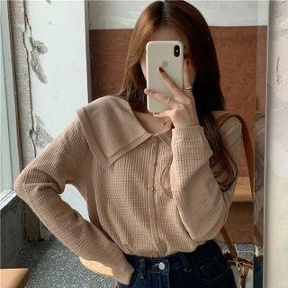 Long-sleeve Peter Pan-collar Button-up Knit Cardigan