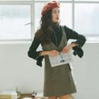 Set: Double-breasted Pinafore Dress + High Neck Bell-sleeve T-shirt