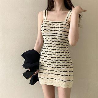 Sleeveless Striped Knit Dress Off-white - One Size