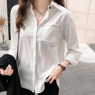 Long-sleeve Plain Stitched Shirt