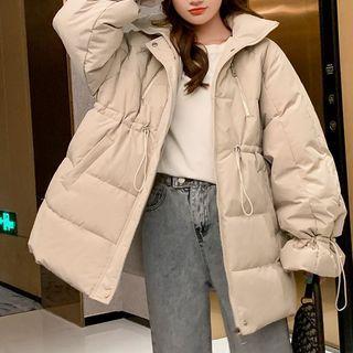 Plain Drawstring-waist Padded Jacket