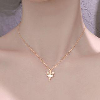 925 Sterling Silver Rhinestone Shell Fairy Pendant Necklace 925 Silver - Gold - One Size