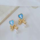 Heart & Bow Stud Earring 1 Pair - Blue - One Size